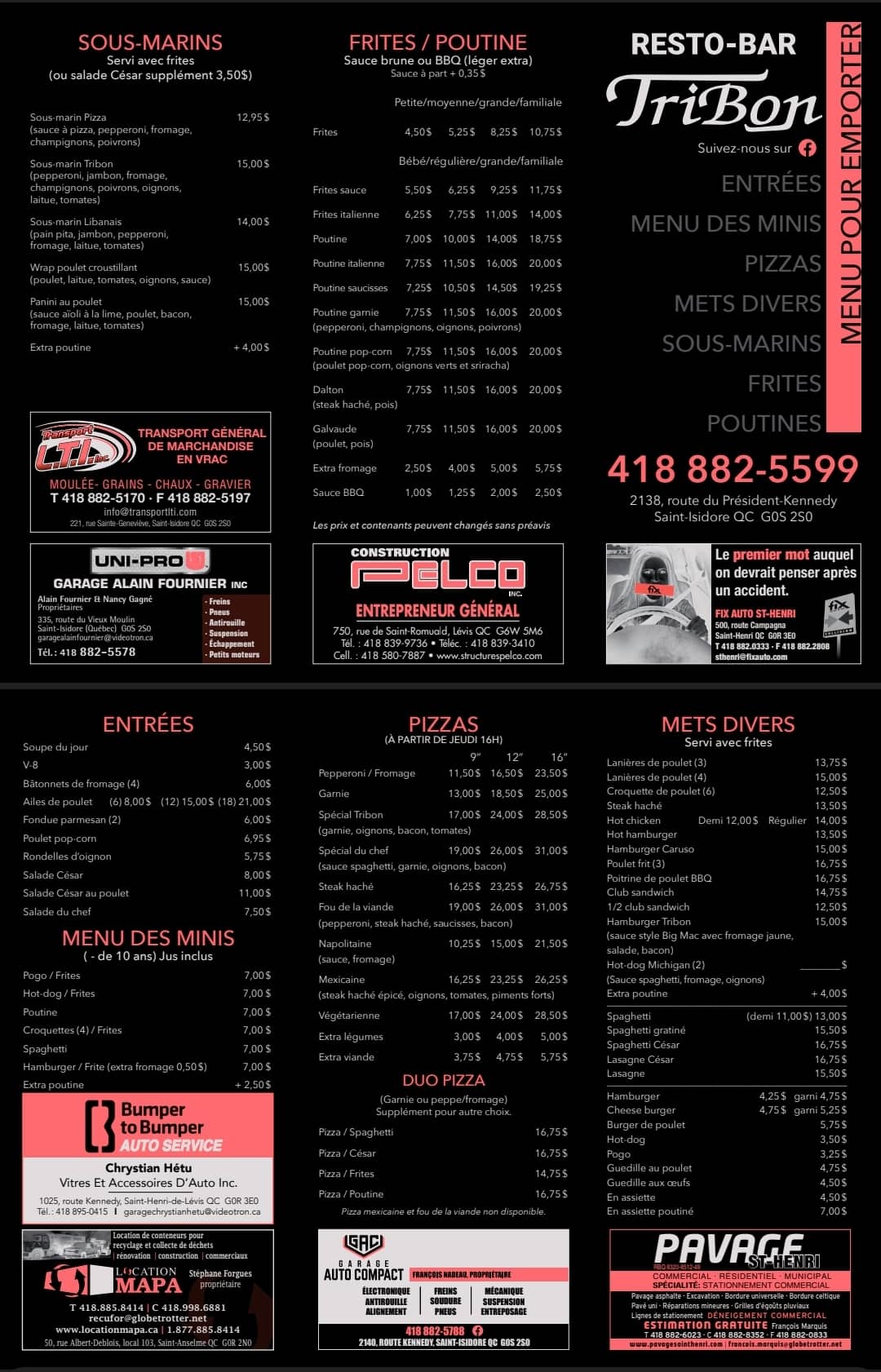 Restaurant Le Tribon Menu 2022 2